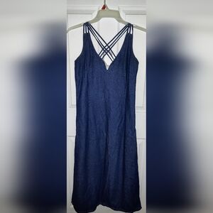 Long Denim Blue Jean Strapy Back Side Zip Dress Women's Size 12 by Le Mieux.